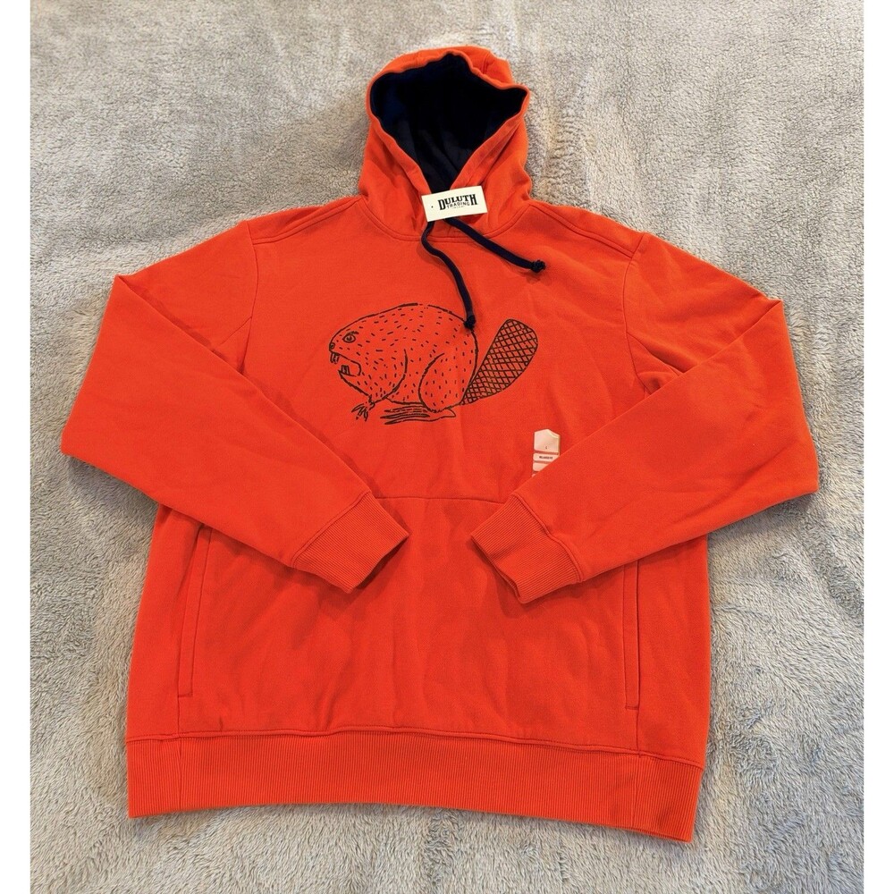 NWT! Duluth Trading Co Large Mens Fleece Relaxed Fit Pullover Logo Hoodie Red